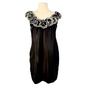 Yoanna Baraschi Black Flower & Pearl Embellished Silk Dress